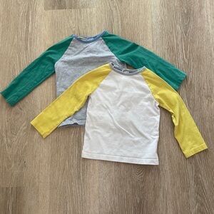 Baby Boden Long Sleeve Raglan Tees - Green, Yellow, and Gray